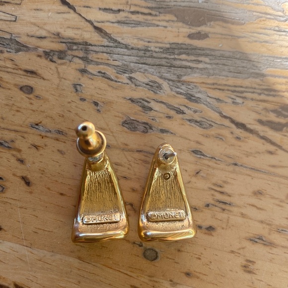 Monet Gold and Black Earrings - Picture 3 of 4